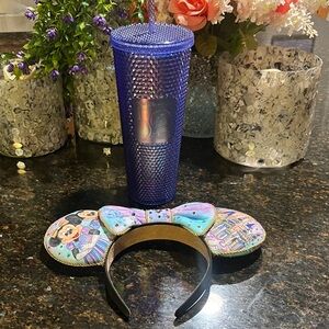 Disney World 50th anniversary Minnie Mouse ears w/ matching Starbucks cup